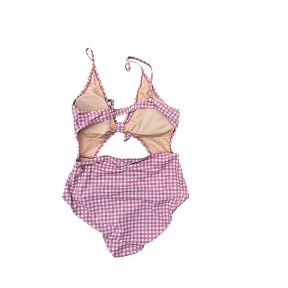 Judith March Women's Pink‎ Gingham Cutout One-Piece Swimsuit Size L - Picture 3 of 5